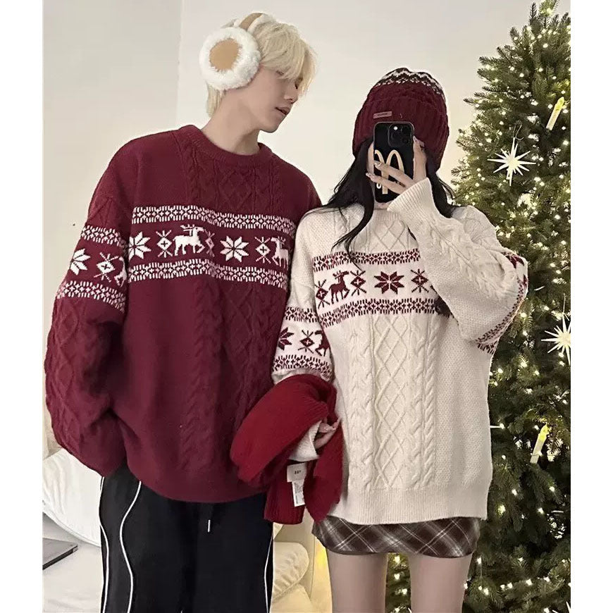 Fair-Isle knitted sweater with reindeer pattern