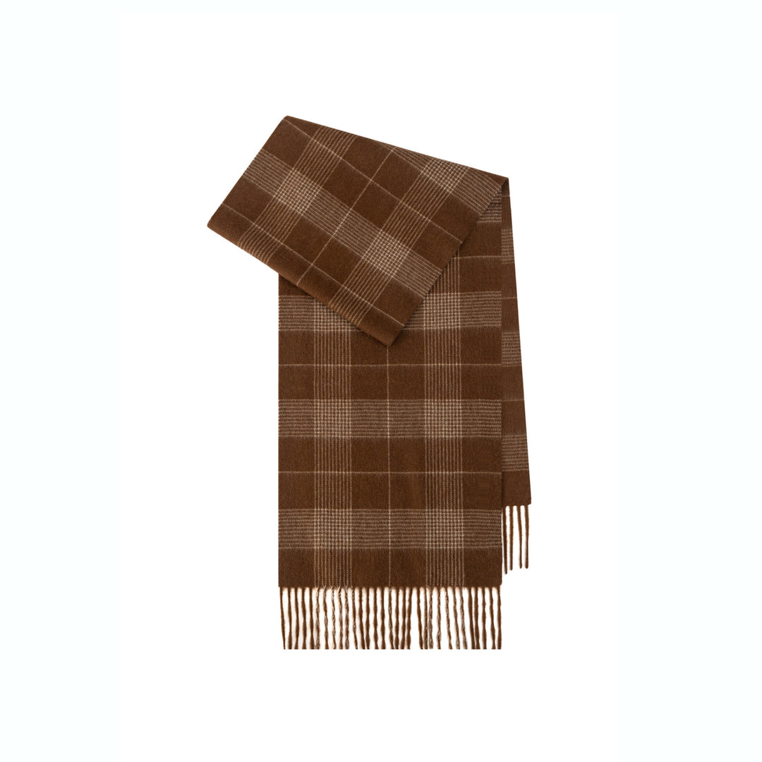 Checked wool scarf with fringes, 100% wool