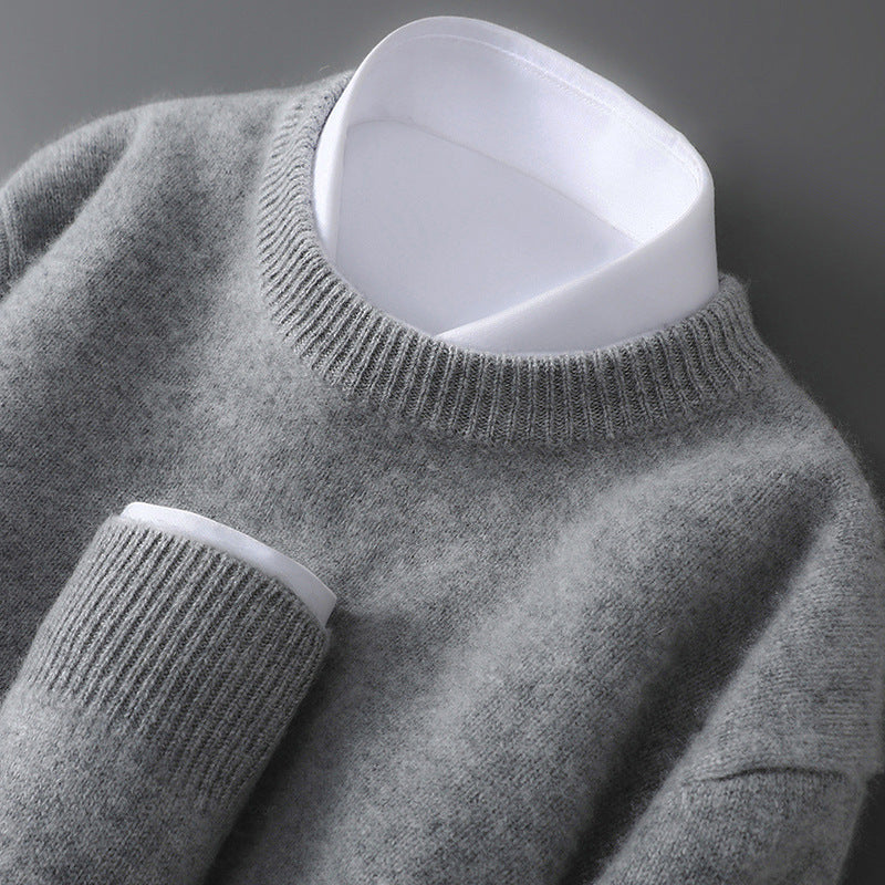 Men's wool sweater, half-high collar, knitted, loose