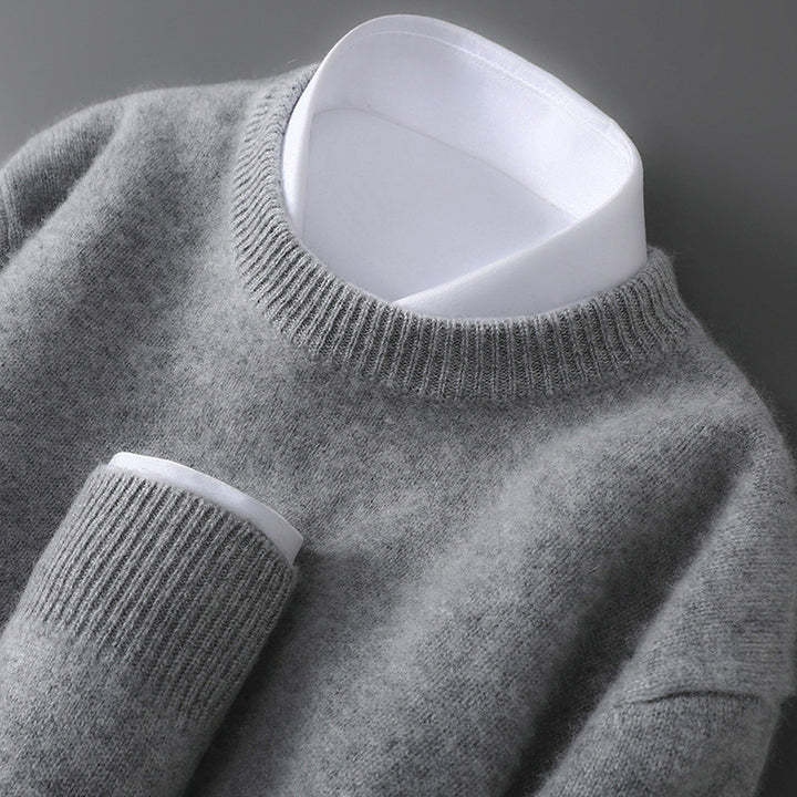 Men's wool sweater, half-high collar, knitted, loose