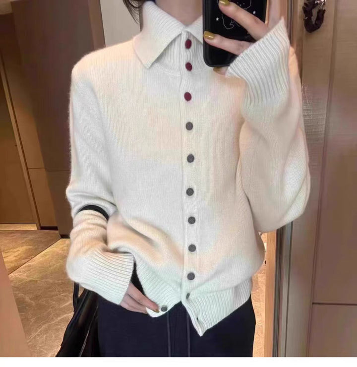 Women's Cashmere Cardigan, Stand Collar, Buttoned