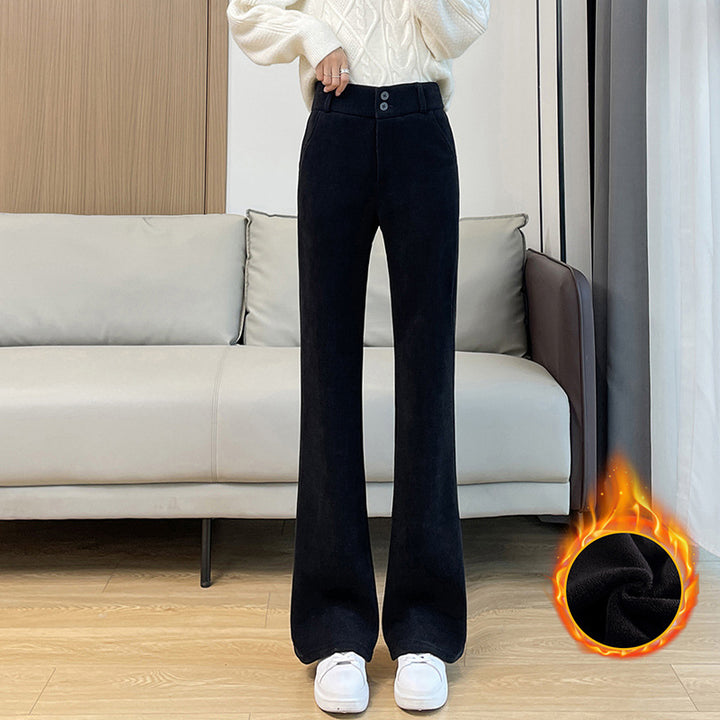 Fleece-lined corduroy pants with a slight flare