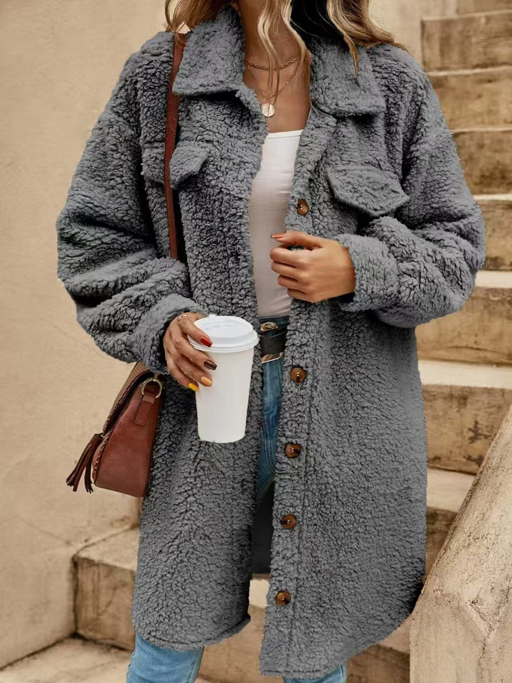 Long faux fur coat with lapels, various sizes