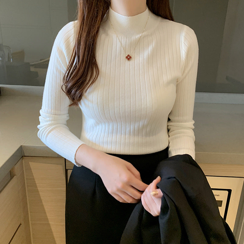 Women's knit sweater with stand-up collar, thin