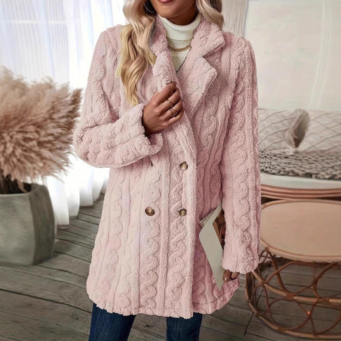 Women's coat with lapel collar and double button placket