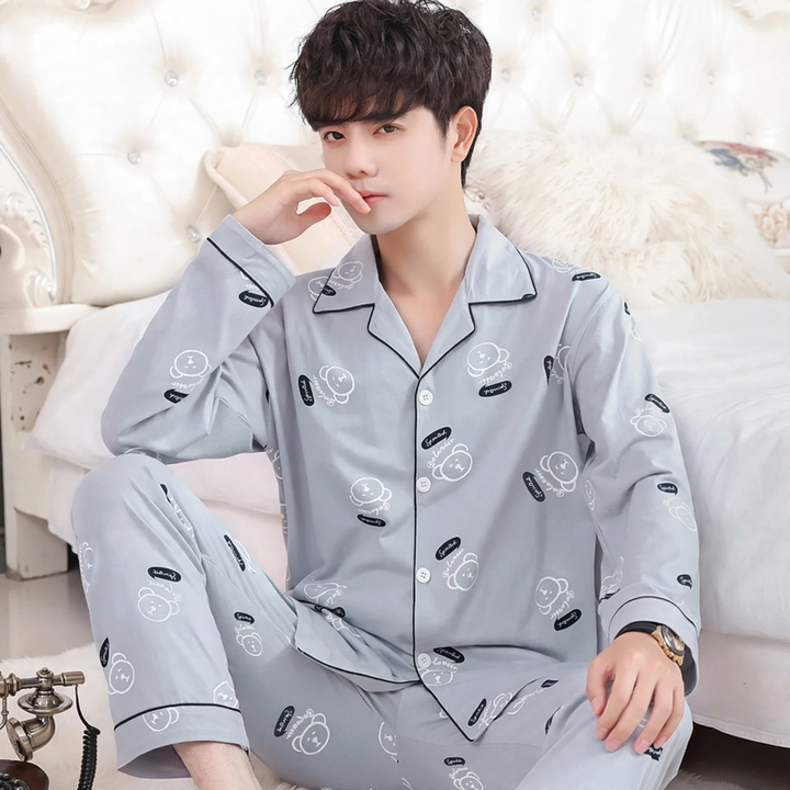 Men's Pajama Set, 100% Cotton, long-sleeved, buttoned
