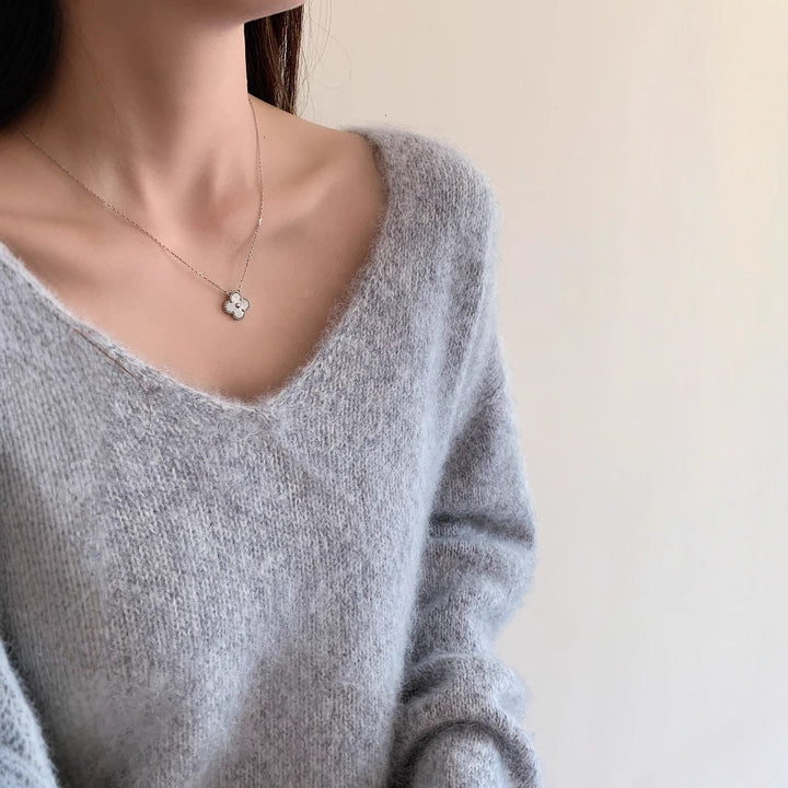 Ladies V-neck Sweater, Wool-Cashmere, Brushed