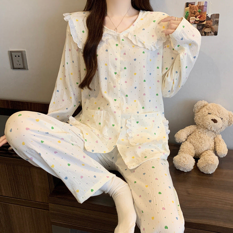 Women's pajamas, long, with lace collar