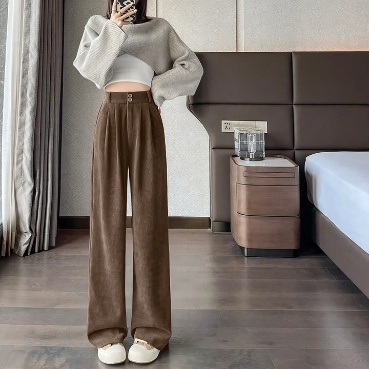 Padded corduroy pants with high waistband