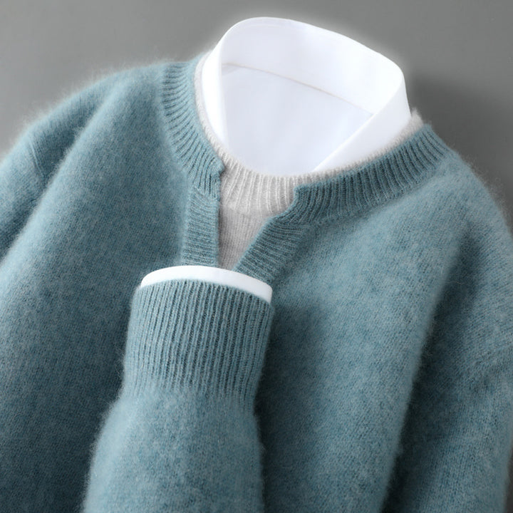 Men's wool pullover, round neck, thick knitted