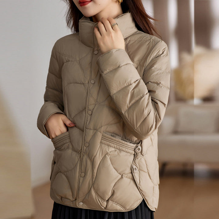 Short women's down jacket, lightweight, stylish
