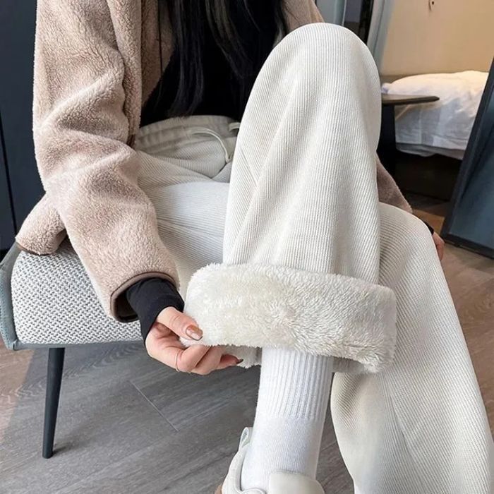 Fleece-lined cord wide pants
