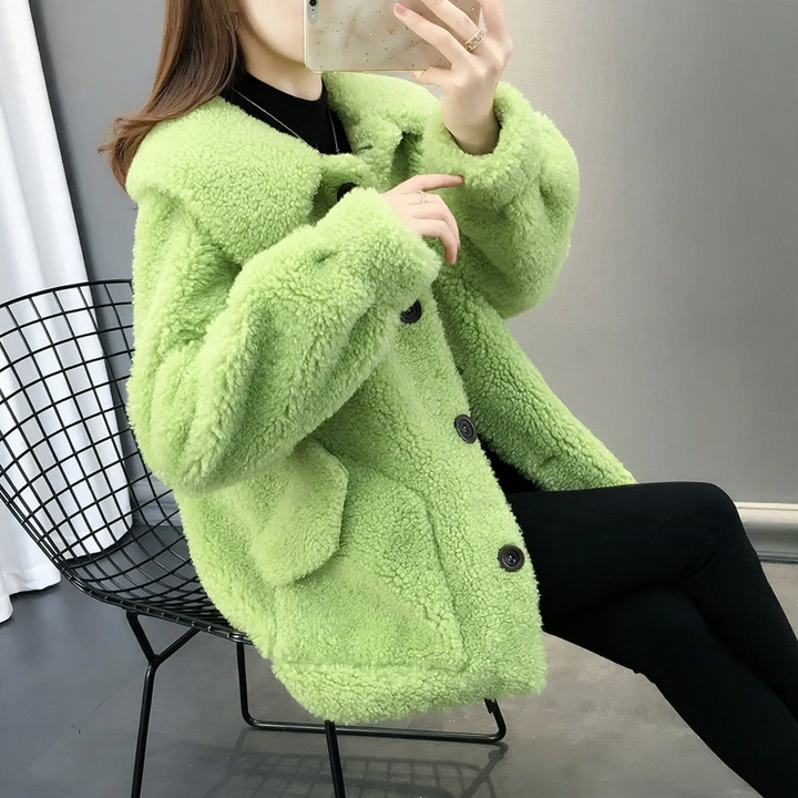 Padded lamb fleece imitation coat, loose fit