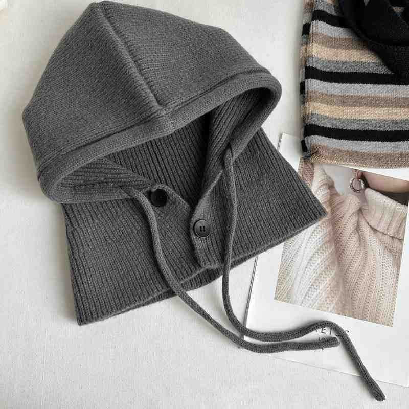 Knit hat with scarf, solid color, warm, 2-in-1 set
