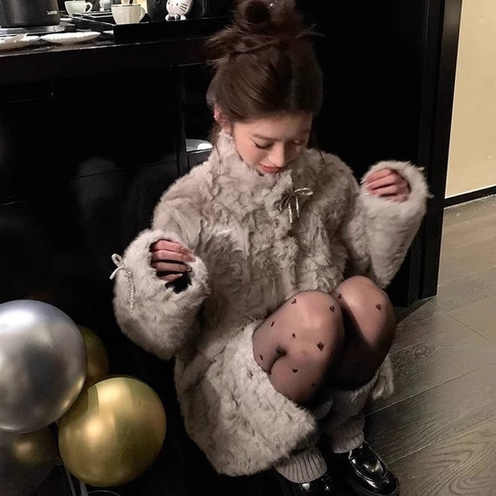 Teddy coat with standing collar, padded
