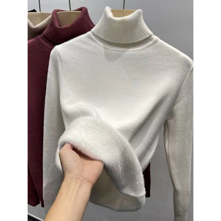 Padded women's knit sweater with high collar