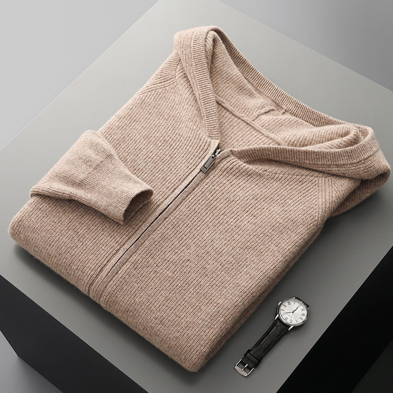 Men's cashmere hoodie cardigan, thick