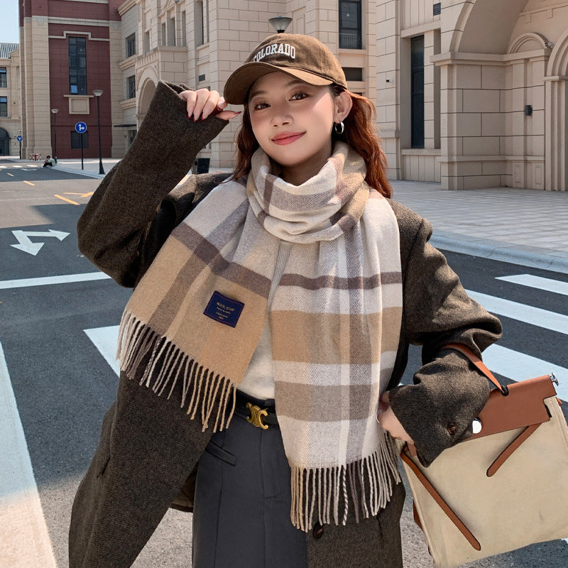 Wool scarf, checked or solid color, 170x32cm