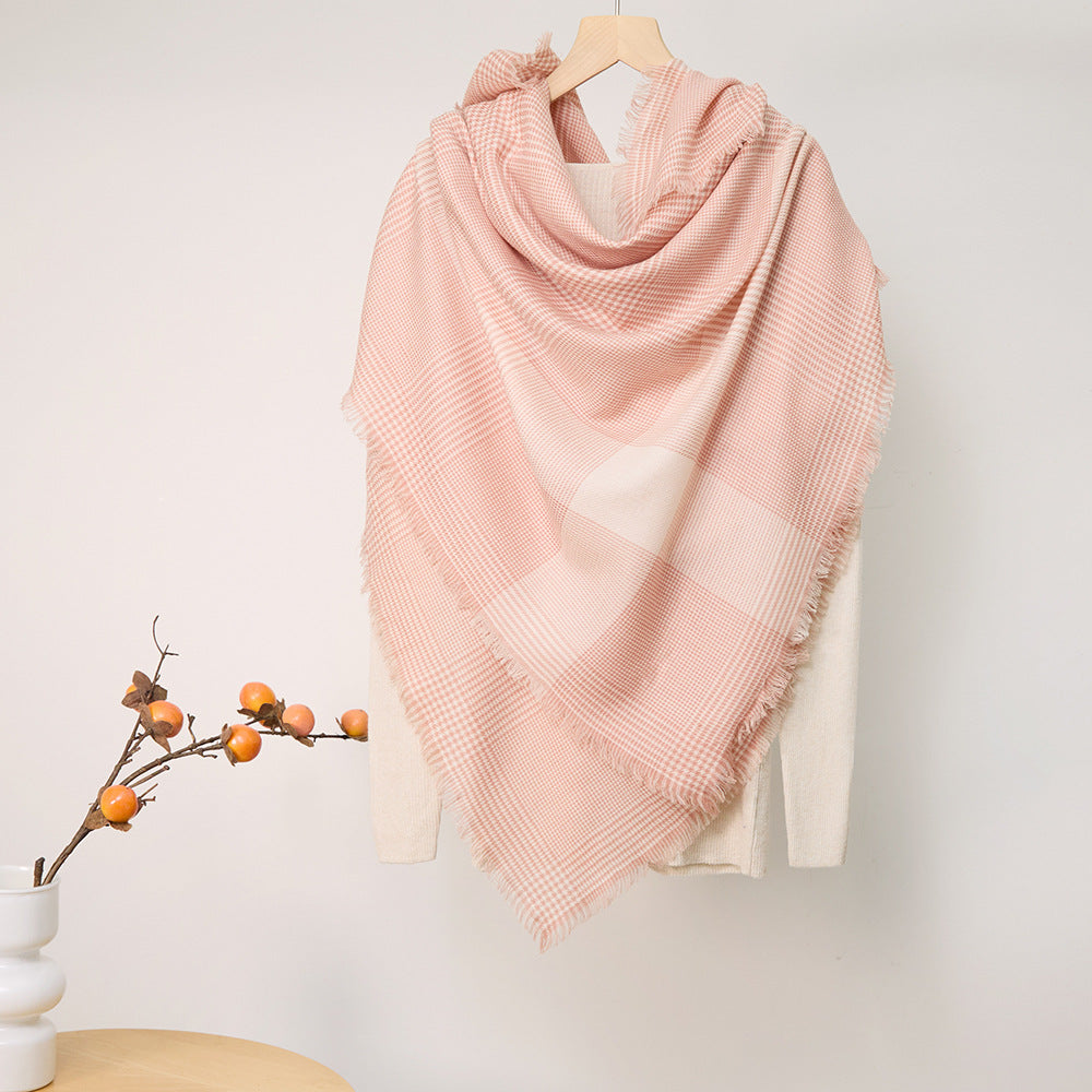 Square scarf made of merino wool with check pattern, 140x140 cm