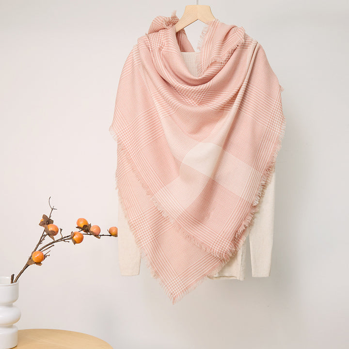 Square scarf made of merino wool with check pattern, 140x140 cm