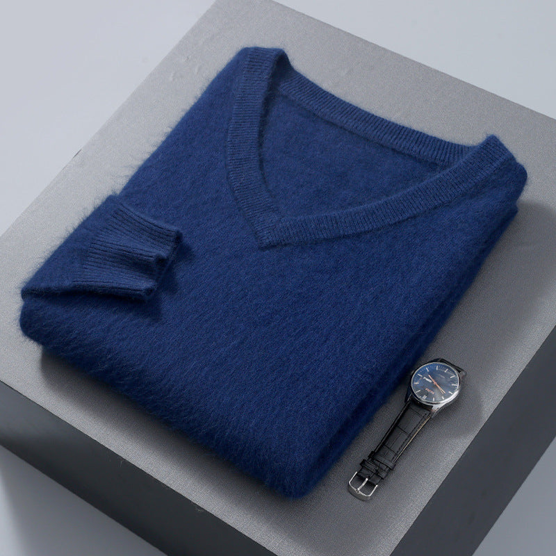 Men's Wool Sweater, V-Neck, Loose, Solid Color
