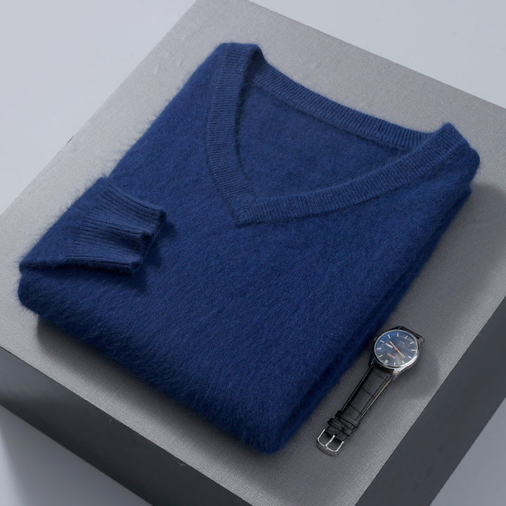 Men's Wool Sweater, V-Neck, Loose, Solid Color