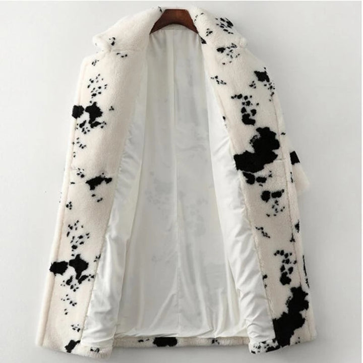 Teddy coat with animal print, lined, women's