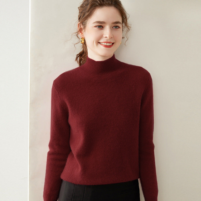 Women's cashmere sweater, semi-high collar, two-ply, loose