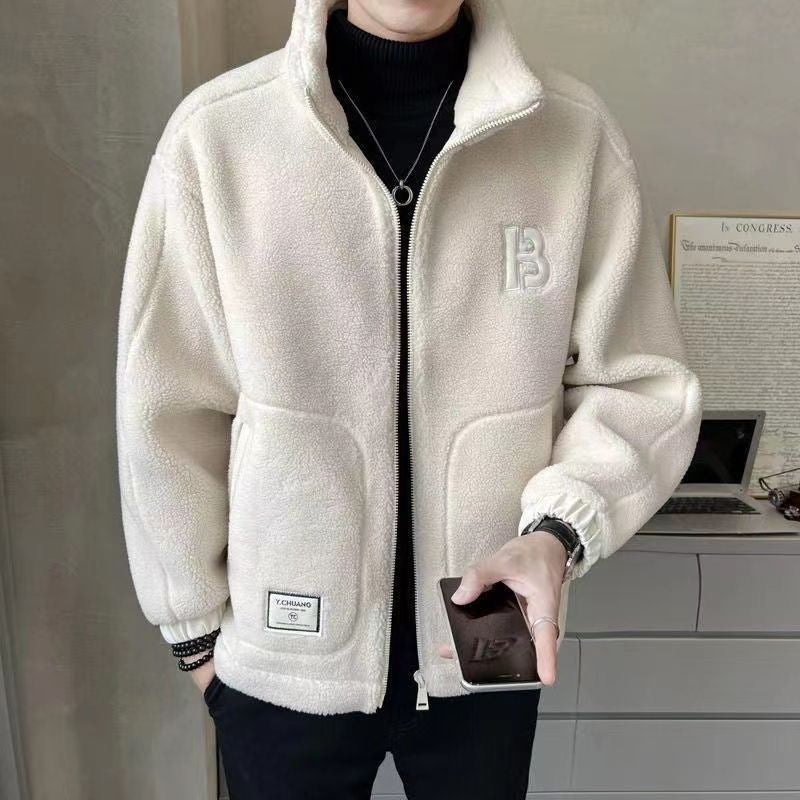 Padded men's jacket with lamb fleece imitation