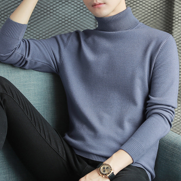 Men's knitted sweater with stand-up collar