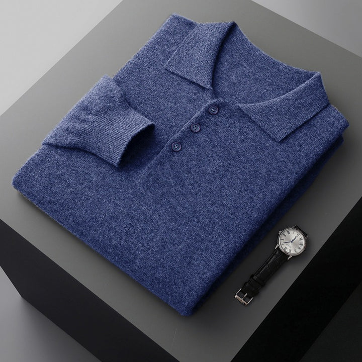 Men's wool sweater, polo collar, long sleeve, 350g