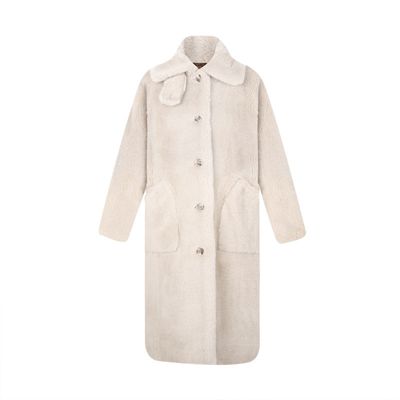 Long coat made of alpaca wool and lambskin