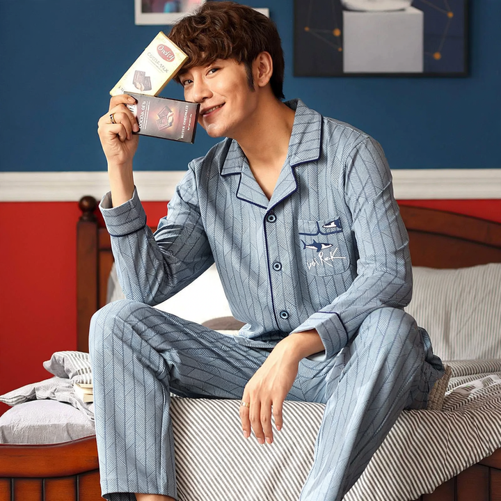 Men's pajamas, cotton, long-sleeved