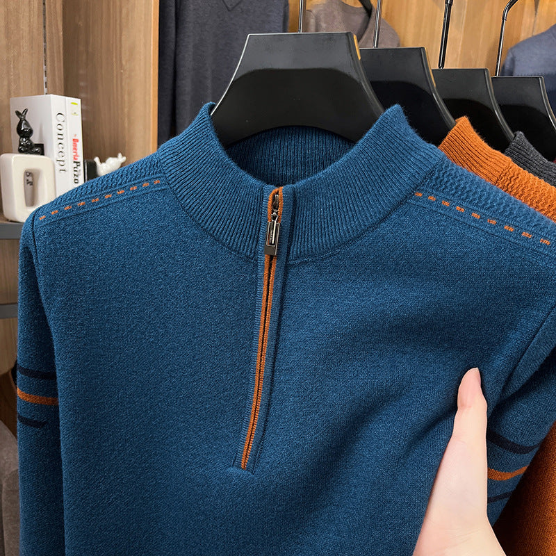 Men's wool sweater with zipper and stand-up collar