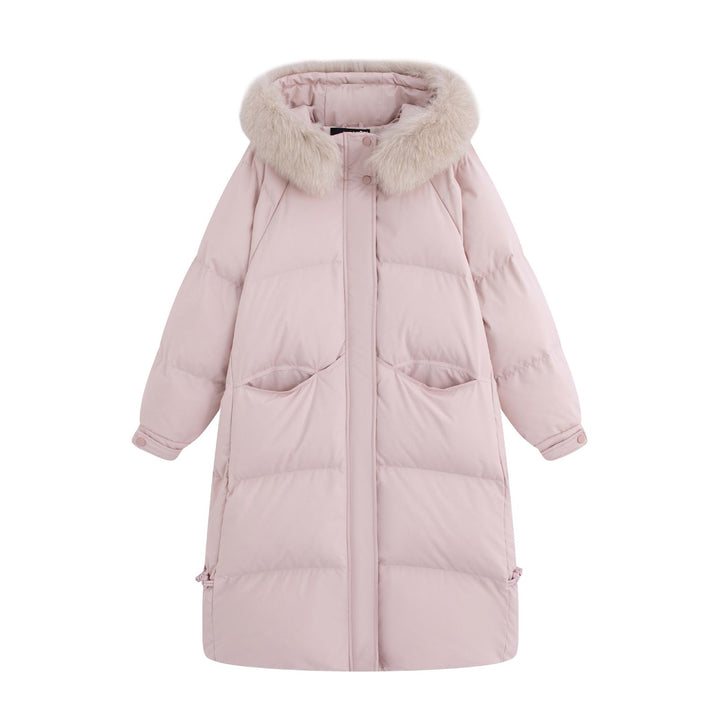 Long women's down jacket in plus size with fur collar