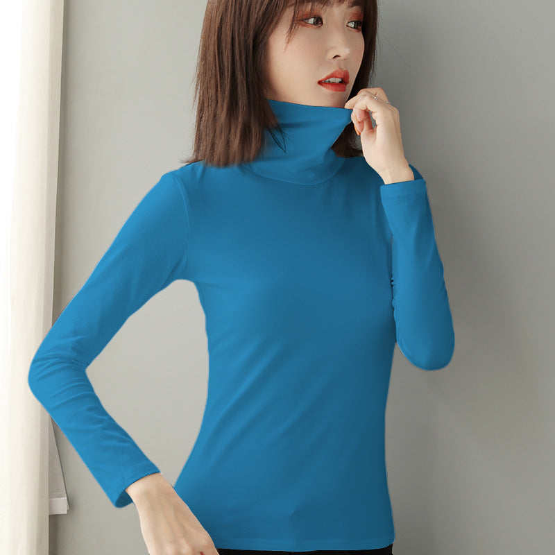 Women's Long Sleeve Base Layer Shirt, Cotton, Stand Collar, Fitted