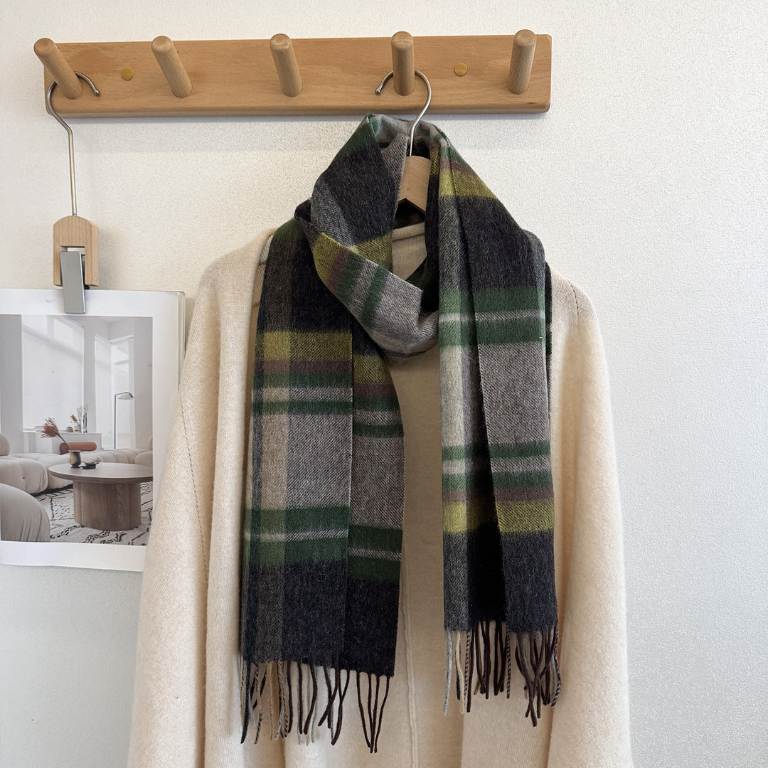Wool scarf with check pattern, 100% wool, 165x30 cm