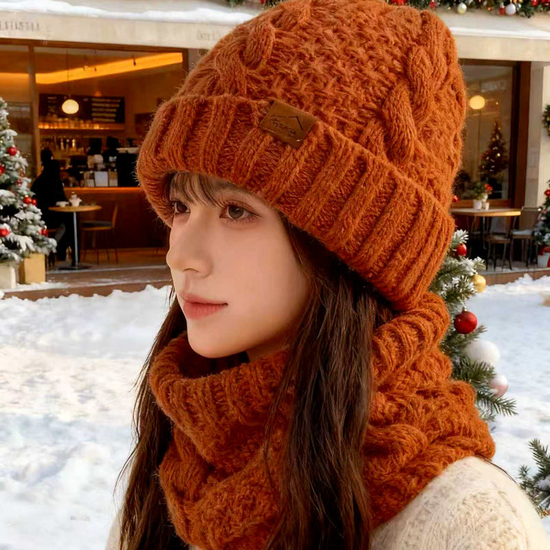 Knitted hat with scarf set, lined, with ear protection
