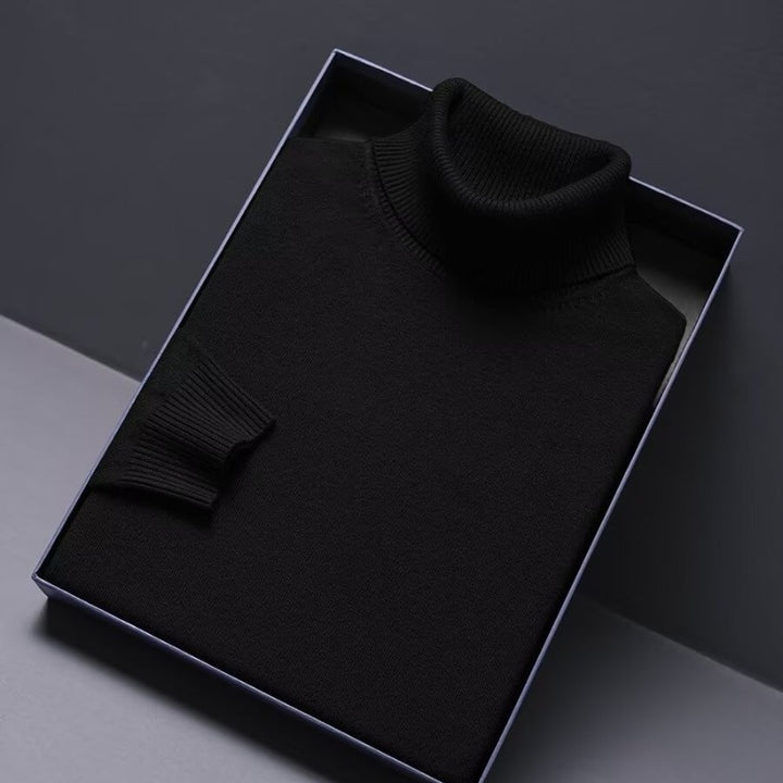 Men's wool sweater with roll neck, plain and warm