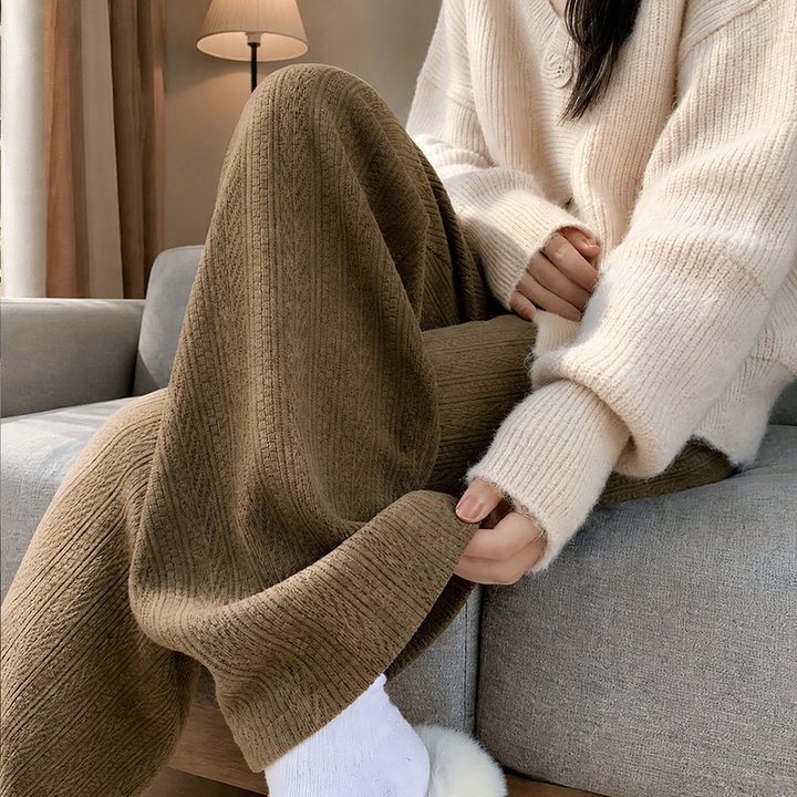 Padded cord wide trousers, loose fit