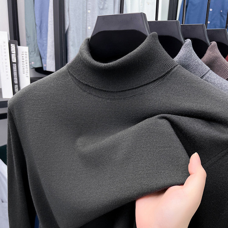Men's pullover made of silk and sheep wool, stand-up collar