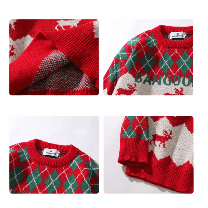 Men's knit sweater with reindeer jacquard