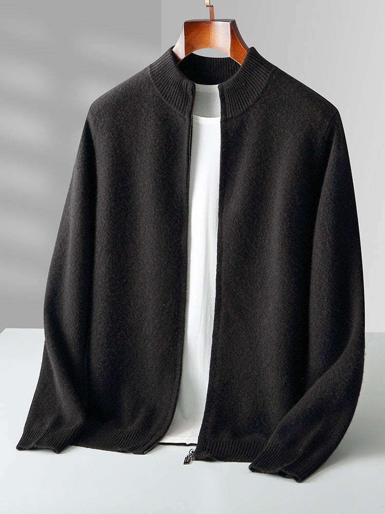 Men's cardigan made of pure wool, standing collar, 500g