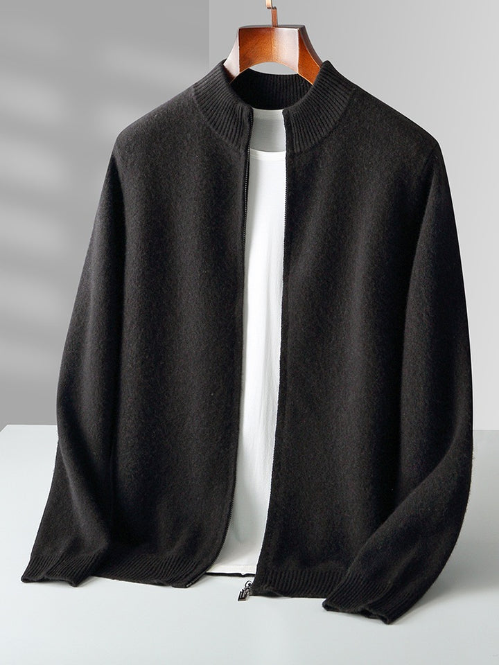 Men's cardigan made of pure wool, standing collar, 500g