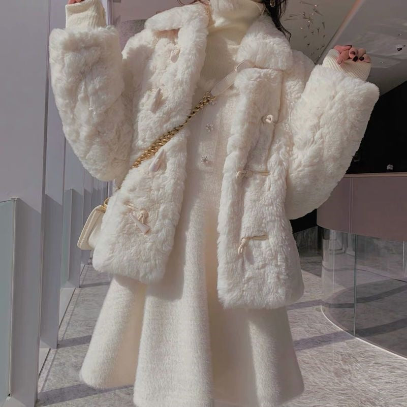 Women's Lamb Fleece Coat with Toggle Buttons, Lined