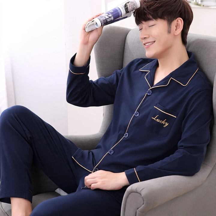 Men's pajamas, cotton, long-sleeved