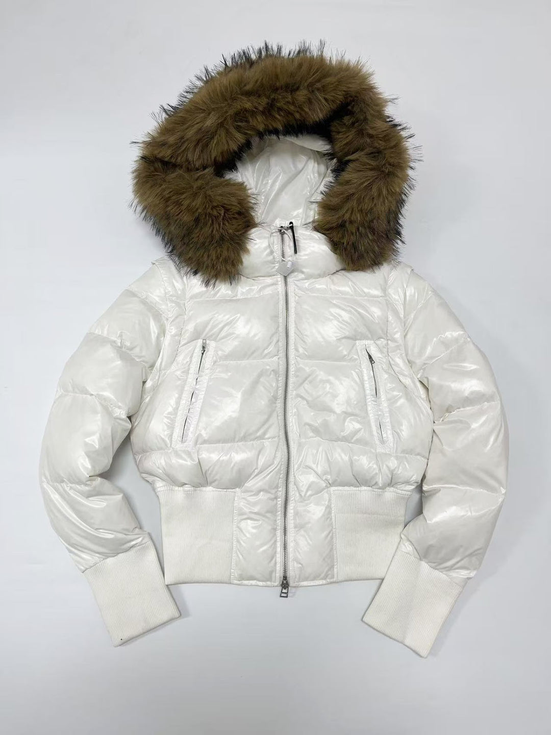 Women's down coat with removable faux fur collar