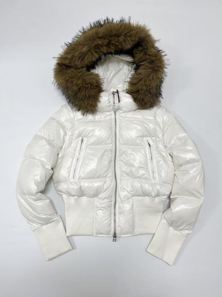 Women's down coat with removable faux fur collar