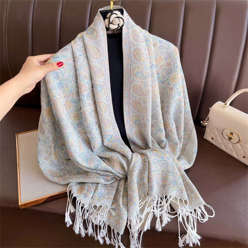 Jacquard scarf with fringes, 70x180 cm