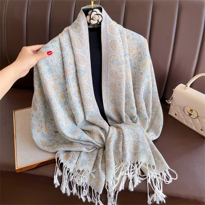 Jacquard scarf with fringes, 70x180 cm